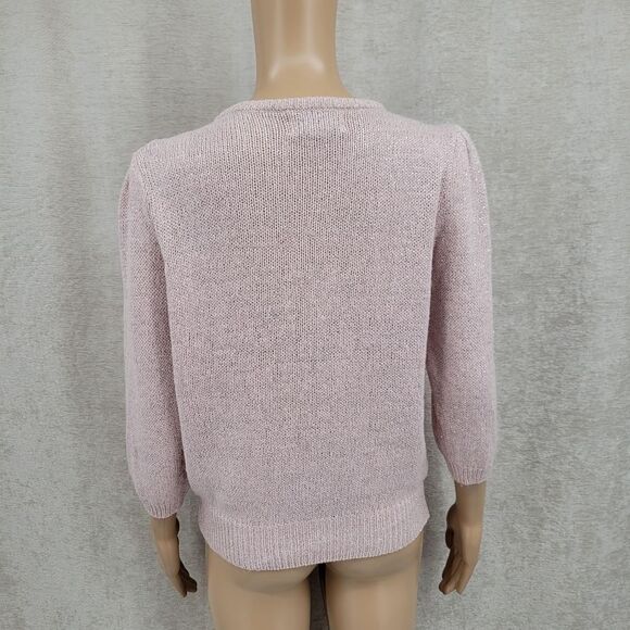 Stepping Stones Vintage Light Pink Silk Angora Blend Pearl Sequin Bow on Front - Picture 7 of 11
